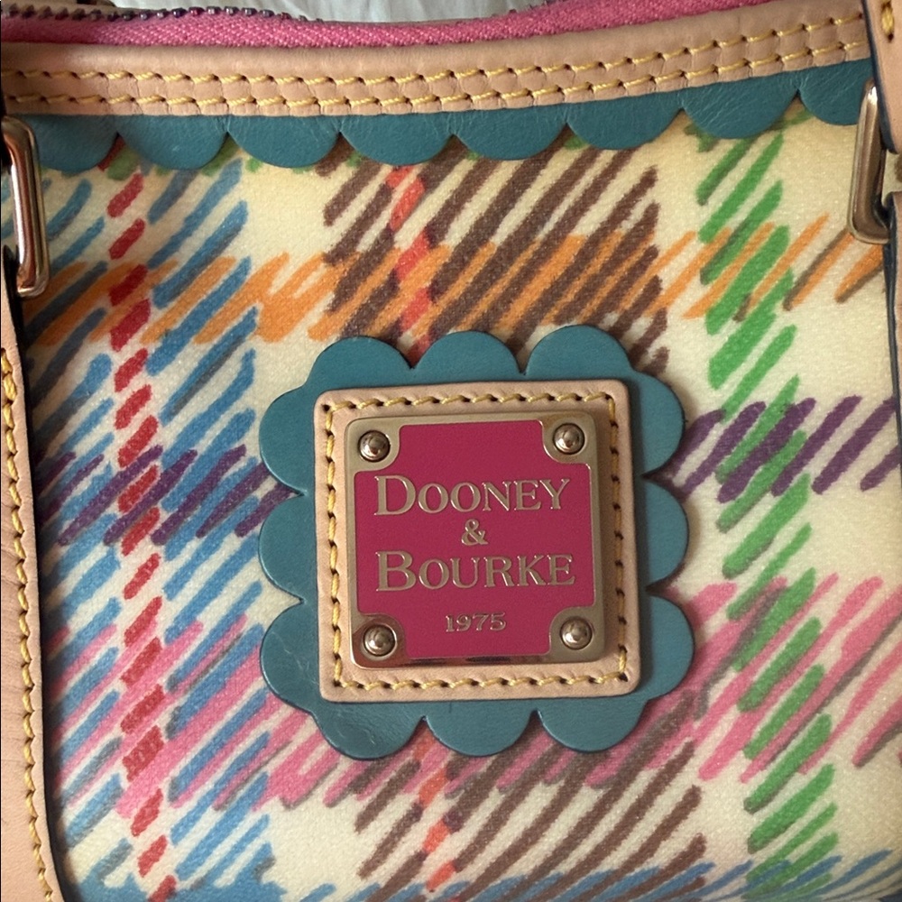 Dooney & Bourke Multicolor Plaid Mini Barrel Bag with Pink Heart Charm - Picture 13 of 16